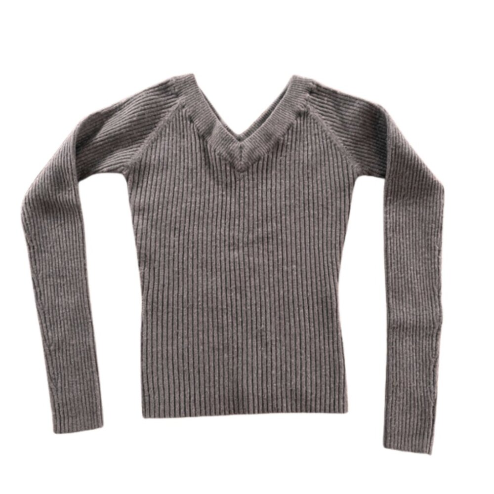 Rubber Doll Vintage Y2K Knit V-Neck Ribbed Sweater Olive Green Size Small - Picture 5 of 7